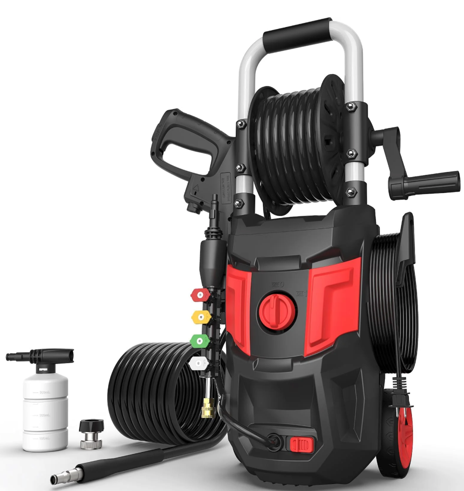 Electric Pressure Washer,4800PSI Max 3.2 GPM 20FT Hose,35FT Power Cord 4 Different Tips Foam Cannon Power Washer Red