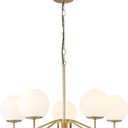 5-Light Gold Modern Chandeliers for Dining Room, Mid-Century Sputnik Chandelier Light Fixture with Large Milk White Glass Globe, Height Adjustable for Farmhouse Kitchen Island Living Room Bedroom