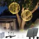 Outdoor Hanging Lighted Sphere Solar, Christmas Decoration Light Balls, 2 in 1 Warm White and Multicolor Chandelier, 208 LED 16" Large Iron Frame Foldable Globe for Patio Tree Gazebo Decor (2PK Solar)