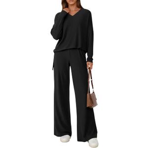 PRETTYGARDEN 2 Piece Lounge Sets for Women 2026 Fall Clothes Pajama Sweatsets Matching Airport Travel Outfits Winter Clothing (Black, M)