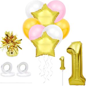 Sparkle and Bash Pink & Gold Girl 1st Birthday Party Decorations, Balloons, Cake Topper and Tassels for Party Decoration