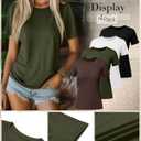 Ficerd 4 Pack Women's Cotton T Shirts Casual Short Sleeve Tunic Tops Crewneck Plain Summer Loose Fit Rolled Sleeve Basic Tee (S)