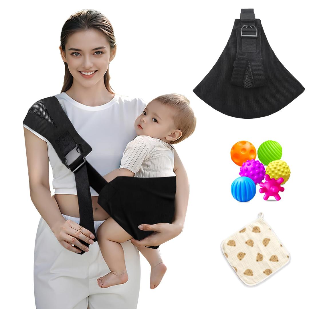 Baby Sling Carrier for Toddler, Baby Sling, Adjustable Front & Back with Non-Slip Hip Seat, Portable Lightweight & Breathable Ergonomic Design, Travel-Friendly Safe Carrier for 10-60 lbs (Black)