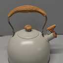 LONFFERY Tea Kettle for Stove Top, 2.5 Quart Whistling Tea Kettle, with Food Grade Stainless Steel and Wood Pattern Folding Handle, Creamy White