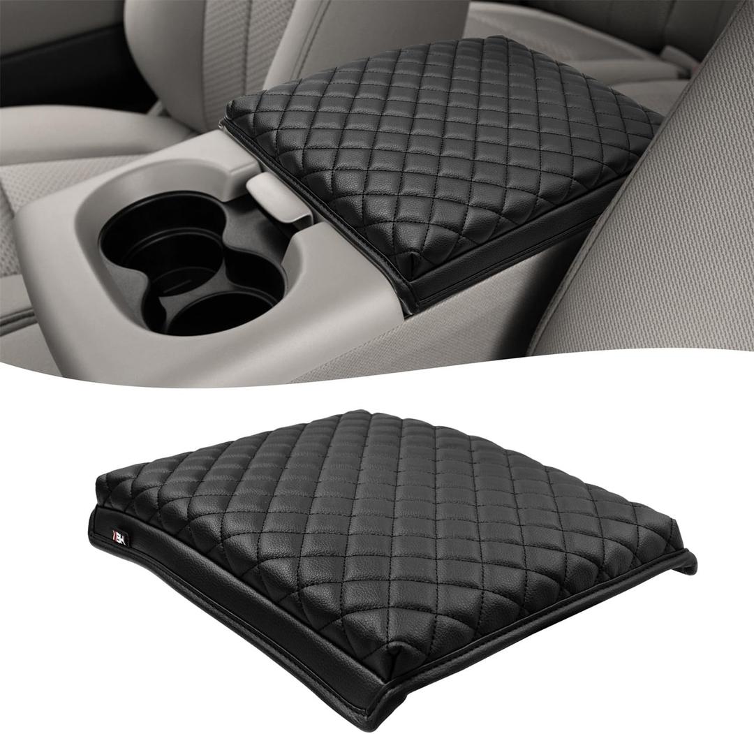 KBH Center Console Armrest Cover for Ford F150 2004-2010, 40/20/40 Split Bench Jump Seat, Middle Console Lid Protector Thick Pad, Vinyl Leather, Anti-Scratch, Black