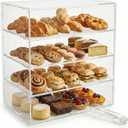 4-Tier Commercial Bakery Display Case, 19.68"x 19.29"x 10.23" Pastry Display Case Countertop Display Cabinet Box for Bread Dessert Food Cookie Baking