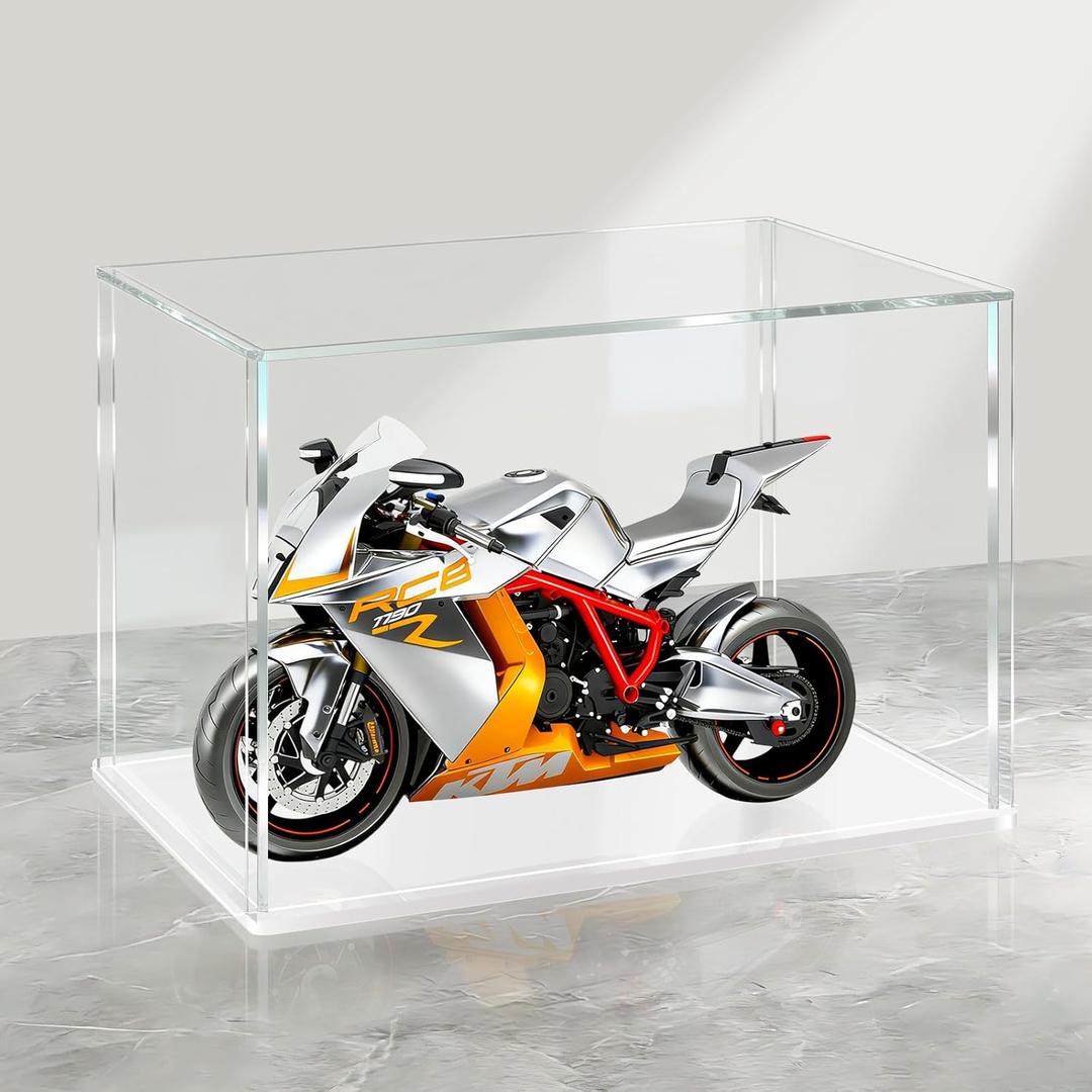 LANSCOERY Acrylic Display Case, Assemble Showcase Display Box for Collectibles, with Dustproof & Seamless Display Design, 8x6x6 inch White Base