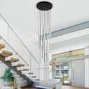 Modern LED Chandelier Clustered Led Pendant Light 18 Lights Dimmable High Ceiling Large Hanging Lighting Fixture for Loft Villa Living Room Stairs Foyer ChandelierBlack