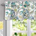 DriftAway Layla Classic America Style Floral Leaves Room Darkening Window Curtain Valance Rod Pocket Single 52 Inch by 14 Inch Plus 2 Inch Header Ivory Teal Gray