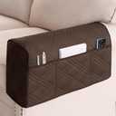 Turquoize Waterproof Armrest Covers for Chairs and Sofas 2 Pack Arm Protectors for Sofa with Side Pocket Anti-Slip Furniture Protector Washable Armrest Slipcovers Set of 2, Brown