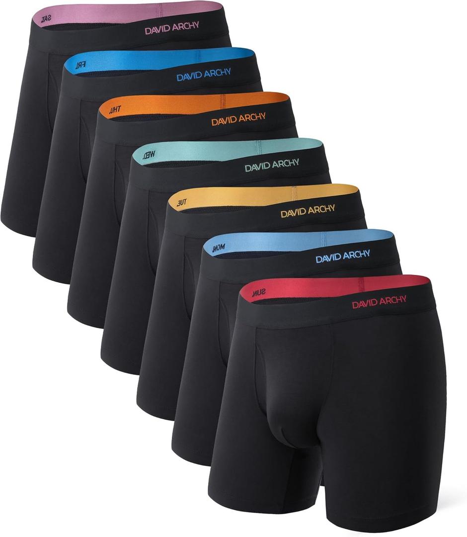 DAVID ARCHY Mens Underwear Rayon Made from Bamboo 7-Pack, Wicking-Moisture & Cool Boxer Briefs with Support Pouch (Medium, Black - 6.5'' in 7 Pack)