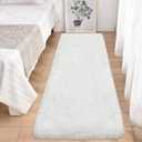 White Runner Rug for Bedroom 2x6 Fluffy Shaggy Rug Soft Plush Fuzzy Area Rug Bedside Runners for Hallway Kids Teens Baby Nursery Living Room with Non Slip Modern Indoor Decor Carpet