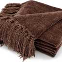 RECYCO Throw Blanket Soft Cozy Chenille Throw Blanket with Fringe Tassel for Couch Sofa Chair Bed Living Room Gift(Brown, 50'' x 60'')