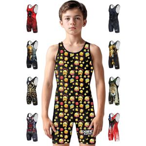 Exxact Sports Sublimated Adult & Youth Wrestling Singlet - Premium Powerlifting Singlet for Men & Boys, Unisex Singlets (Medium, Emoji)
