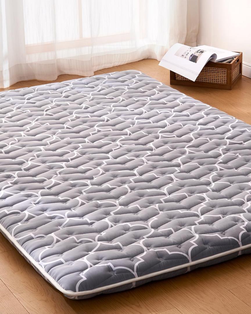 6th Generation Japanese Floor Futon Mattress - Extra-Thick 9-Layer Modern Futon with 100% High-Density Foam, Portable Floor Mattress Sleeping Pad for Adults, Guest Room, Dormitory, Twin Size 75"x39" (Grey)