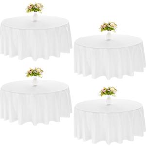 4 Pack Round Tablecloth 108 Inch White Polyester Washable Fabric Table Covers for Wedding Dining Table Buffet Parties Banquet Decor
