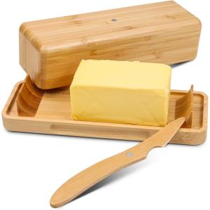 Bamboo Butter Dish with Lid for Countertop Butter Container for Fridge Magnetic Butter Holder with Knife for East and West Coast Butter By beardo decor