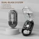 2 x Pill Cutter Pro Professional Pill Splitter for Small Tiny and Large Pills with Double Stainless Steel Blades Centering Guide Tablet Vitamin Cutter Halves Quarters Medical Grade (Black)