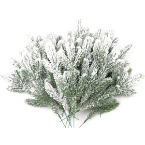 30 Pcs Snow Frosted Pine Branches 11.3 Inch Artificial Flocked Picks for Christmas Tree Filler, Snowy Stems Winter Spray Tree Sprigs for DIY Crafts Garland Wreath Holiday Decor