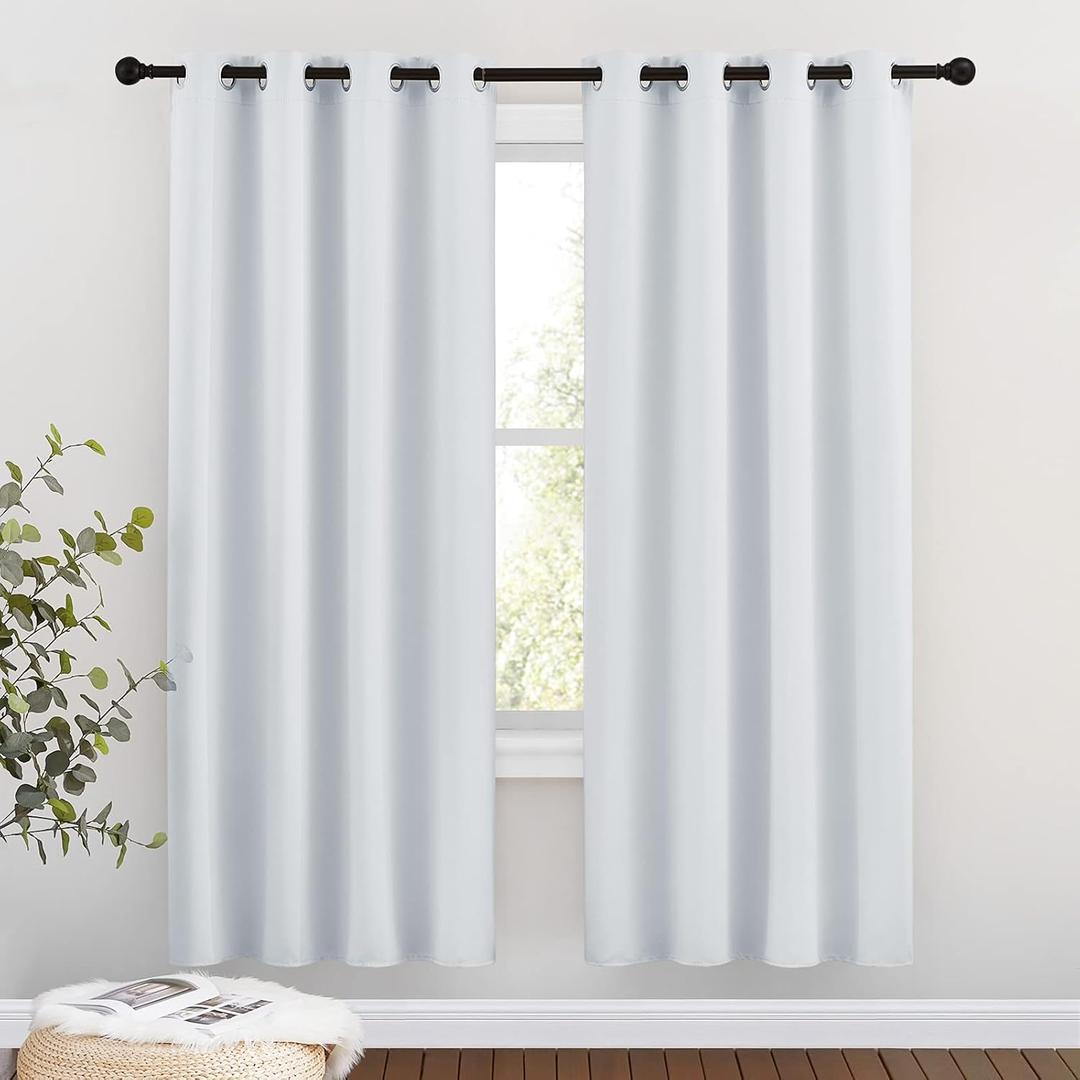 NICETOWN Room Darkening Curtains for Living Room - Easy Care Solid Thermal Insulated Silver Grommet Light Blocking for Bedroom (2 Panels, 46 by 72, Greyish White) (46"W x 72"L (Pack of 2), Greyish White)