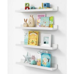 Forbena 24 Inch White Floating Shelves for Wall Set of 4, Wood Nursery Book Shelves for Kids Bedroom, Long Picture Ledge Shelf with Lip for Living Room Bathroom Office and Baby Wall Bookshelf (23.1 Inch)