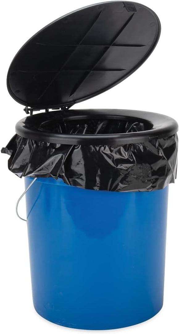 Camco Portable Toilet Bucket with Seat & Lid  5-Gallon Camping Toilet with Bag Liners & Carry Handle  Lightweight, Easy to Clean, Durable  Ideal for Outdoor, RV, Hunting & Emergency Use (41549)