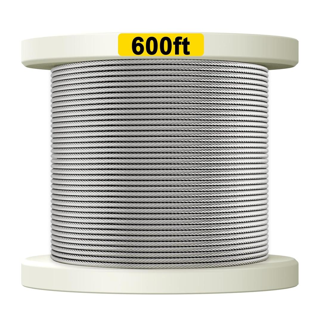 600FT 1/8 Stainless Steel Cable, T316 Braided Steel Wire Rope for 1/8 Deck Cable Railing, Stairs, DIY Balustrade, Porch