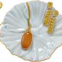 Flower Ring Dish, Ceramic Ring Holder Jewelry Tray Trinket Dish, Fairy Organizer Plate Vanity Decorations, Gifts for Friends Sisters Daughter Mother (Blue)