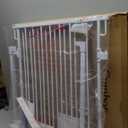 Cumbor 29.243" Baby Gate for Stairs, Wall-Mounted (Drill Required), Expandable No Bottom Bar Dog Gate, Auto Close Extra Wide Walk Thru, Pet & Toddler Proof Gate, Top & Bottom of Stairways (White)