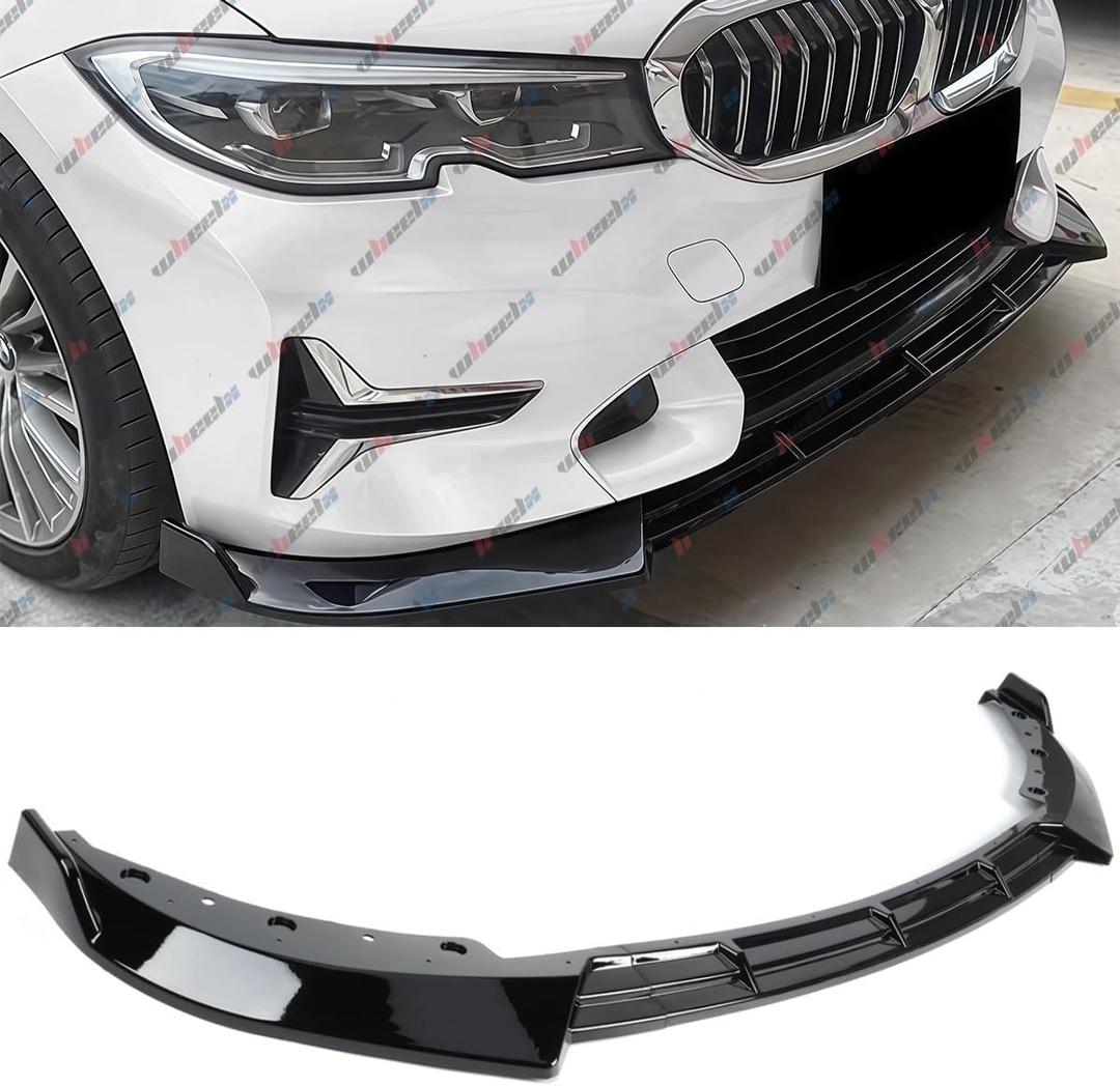Front Lip Compatible with BMW G20 Base 3-Series 2019-2022, V Style Fits for 330e 330i, Bumper Air Dam Lower Chin Spoiler Splitter, Protection Body (Glossy Black)