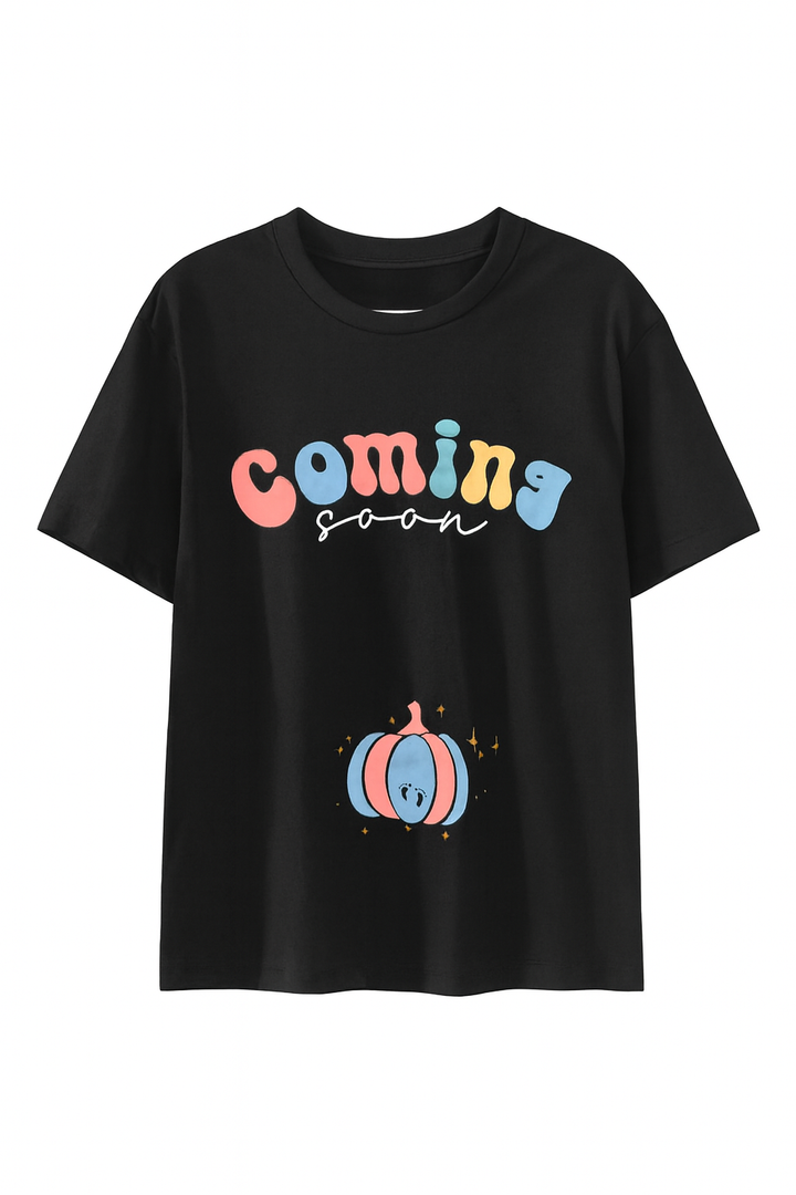Maternity Shirts for Halloween Thanksgiving Pregnancy Clothes Funny, Coming Soon, Black, Size L,