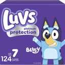 Luvs Size 7 Baby Diapers, Platinum Protection Bluey Diapers for Day & Night, Size 7, 124 Count