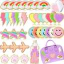 Yilloog 40 Pcs Self Adhesive Chenille Patches Colorful Cute Chenille Embroidered Patches Glitter Chenille Patches Sticker Applique for Clothing Fabric Jacket DIY Backpack Repair Decor(Cute)