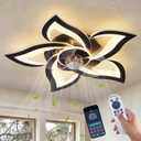Dalouguan Ceiling Fan with Lights Remote Control, 24" Black, 6 Speeds 3 Light Color Low Profile Flush Mount Ceiling Fan for Kitchen Bedroom, Samll