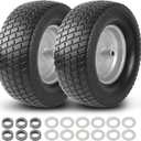 AR-PRO (2-Pack) 16x6.50-8 Flat-Free Tire and Wheel Assemblies, Relacement 16x6.5-8 Solid Turf Tire with Rim for Garden Tractor Riding Lawn Mowers, 3" Offset Hub and 3/4" Bushings