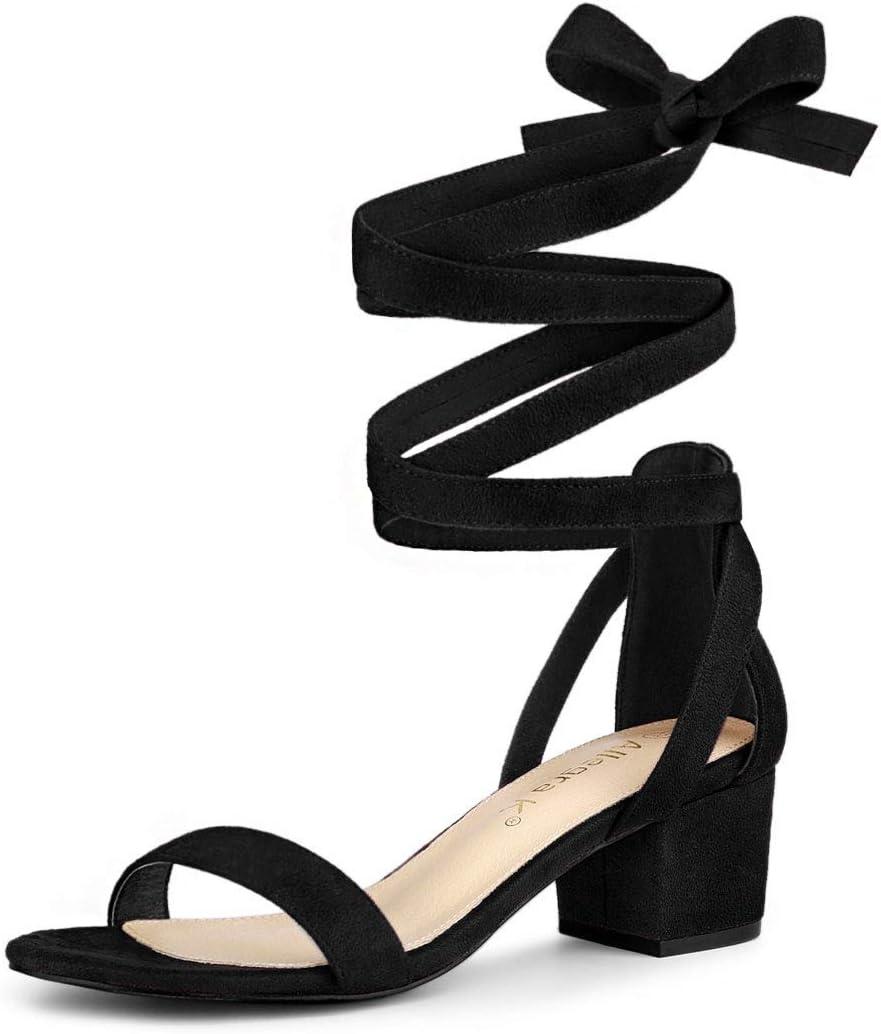 Allegra K Women's Open Toe Block Heel Lace Up Heels Heel Sandals (8.5)
