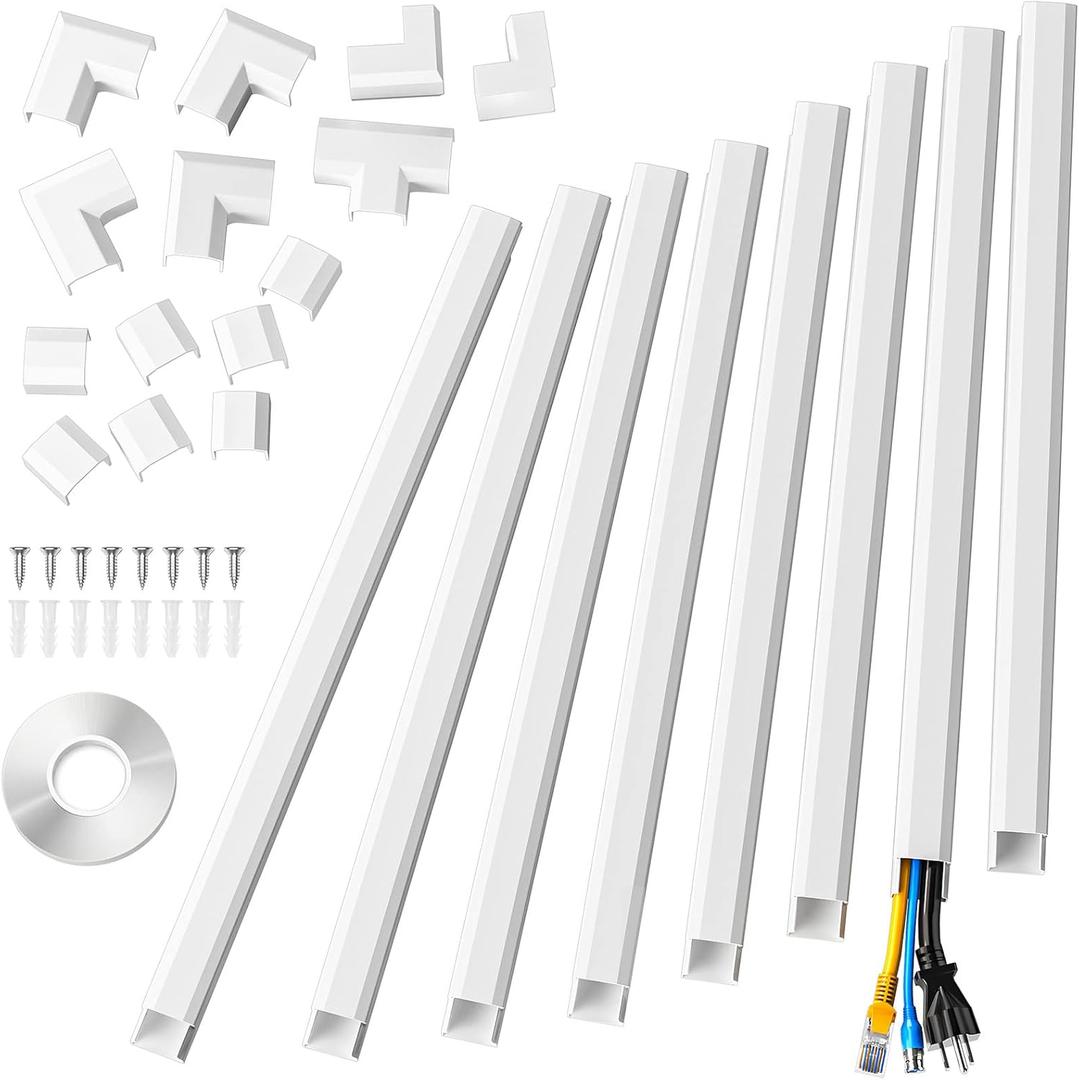 Yecaye Cord Hider, 125In Cord Covers for Wall Mounted TV, White Cable Management Kit, Wire Hiders and Concealer for 3 Cords on Wall, W0.98in H0.51in, White