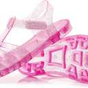 Toddler Sandals Jelly Shoes Girls Unisex Boy Flat Retro Slides Clear Kids Water Slippers Slingback Summer Beach Size 8 Adjustable Buckle Glitter Dress Soft (Pink)