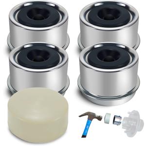 1.98" Trailer Hub Caps (4PCS) with Rubber Plugs & Installation Tool Snug-Fit, Rust-Resistant Bearing Dust Caps for 2000-3500 lb Axles Protects Trailer Hubs from Dirt and Moisture