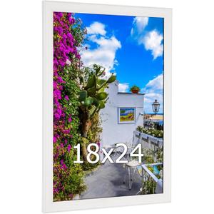 18x24 Wood Frame White, Natural Woodgrain 24x18in Picture Frame, Rustic Wooden 18 x 24 inch Gallery Wall Photo Poster Frame with HD Plexiglass, Horizontal Vertical Wall Mounting Display 1pcs