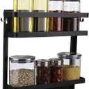 Magnetic Fridge Organizer, Paper Towel Holder, Kitchen Rack, Rustproof Spice Jars Rack, with 2 Removable Mobile Hooks (Black, Medium)