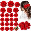 BBTO 21 Pieces Flower Hair Clip Rose Hair Clips Hair Barrettes for Women Flower Hair Accessories Boho Bride Claw Clip Hairpin Brooch Pin Headpiece for Wedding(Red,Large, Medium, Small)