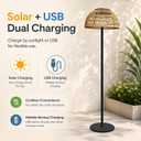 Solar Outdoor Floor Lamp, Cordless Patio Lamp with Rattan Shade