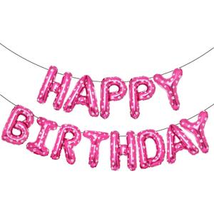 Accevo Pink Happy Birthday Banner,16 Inch Mylar Foil Letters Balloons Heart Pattern Balloons Happy Birthday Balloon for Kids, Child, Adults, Boys & Girls Birthday Party Decorations Happy Birthday Sign (Pink Wave Point)