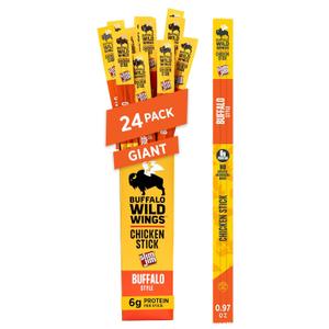 Slim Jim Giant Smoked Chicken Sticks, Buffalo Wild Wings Buffalo Flavor, 6g Protein Per Stick, Valentine's Day Gift For Him, 0.97 oz. (24 Count)