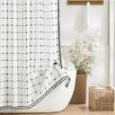 Yuanice Boho Farmhouse Shower Curtain, Linen Rustic Heavy Duty Fabric Shower Curtain Set with Tassels, Modern Bohemian Vintage Thick Cloth Shower Curtains for Bathroom, Waterproof, Black/White, 72x72