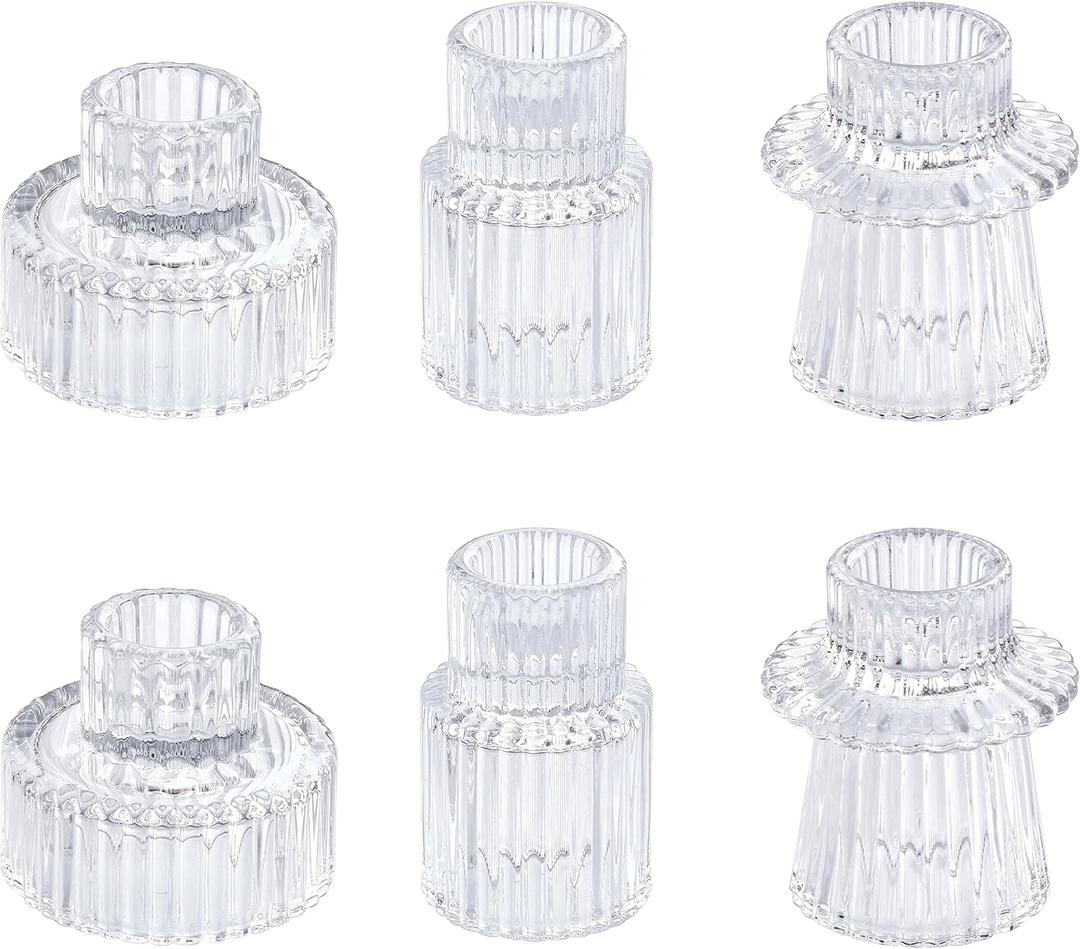 Vixdonos Glass Candlestick Holders Tealight Candle Holders for Table Centerpieces, Wedding Decor and Dinner Party (Set of 6, Clear)