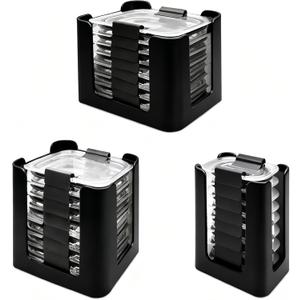 Food Container Lid Organizer for Rubbermaid Brilliances nap-on lids, Lid Organizer for Kitchen Cabinet Storage (3-Piece) - Holds 24 Lids for 4.7 Cup, 3.2 Cup, 1.3 Cup & 0.5 Cup Containers (Black)