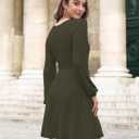 AUSELILY Womens Fall Dress 2025 Long Sleeve V Neck Short Dress Lightweight Casual Knit Sweater Dresses with Pockets (Green, L)