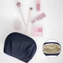 E-Tree Makeup Bag Travel Toiletry Bag Half Moon Small Make up Pouch Cosmetic Case Organizer Cute Waterproof for Girls Women Travel Essentials Toiletries Accessories (Navy Blue)